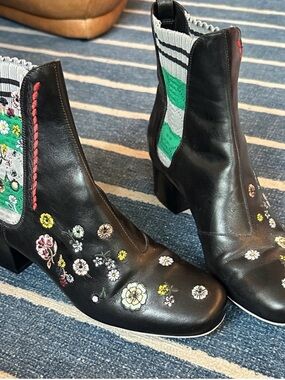 Fendi Black Floral Embroidered Ankle Boots
